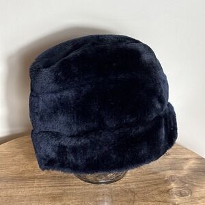 Vintage Black Faux Fur Hat Classic Winter Style Large